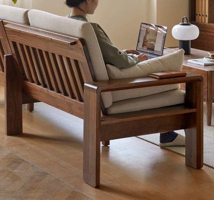 Black Walnut, Solid Sandalwood Fabric Sofa Nordic Dual-purpose Sofa-