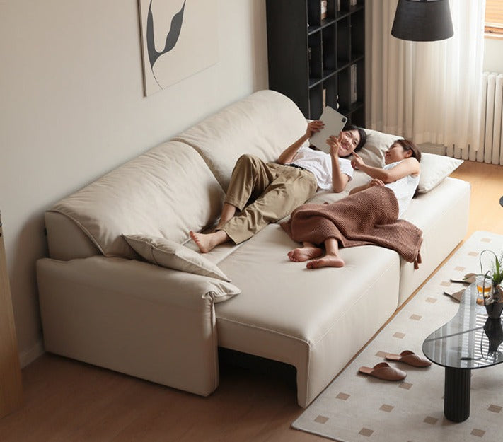 Electric Foldable Dual-purpose Cream Style White Elephant Ear Retractable Sofa Bed.
