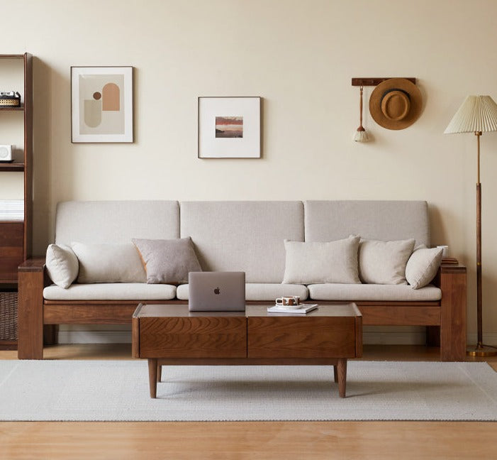 Black Walnut, Solid Sandalwood Fabric Sofa Nordic Dual-purpose Sofa-