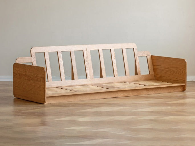 Oak Solid Wood Down Fabric Sofa.