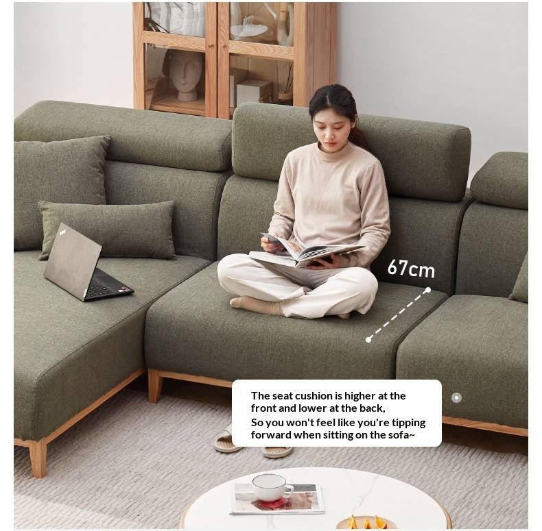 Sectional Sofa with Adjustable Headrest and Hidden Chaise Storage Ash wood legs