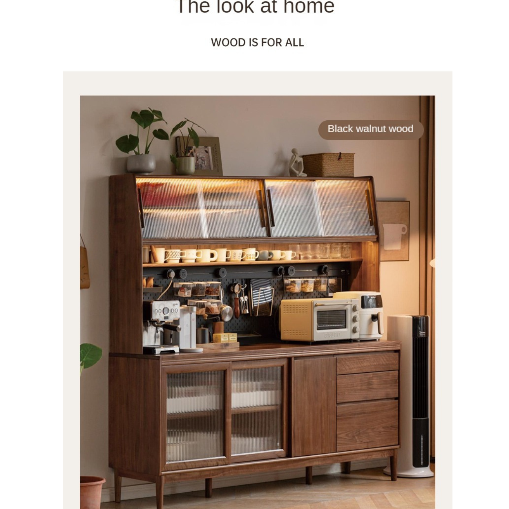 Black Walnut, Oak Solid Wood Rock Board Sideboard