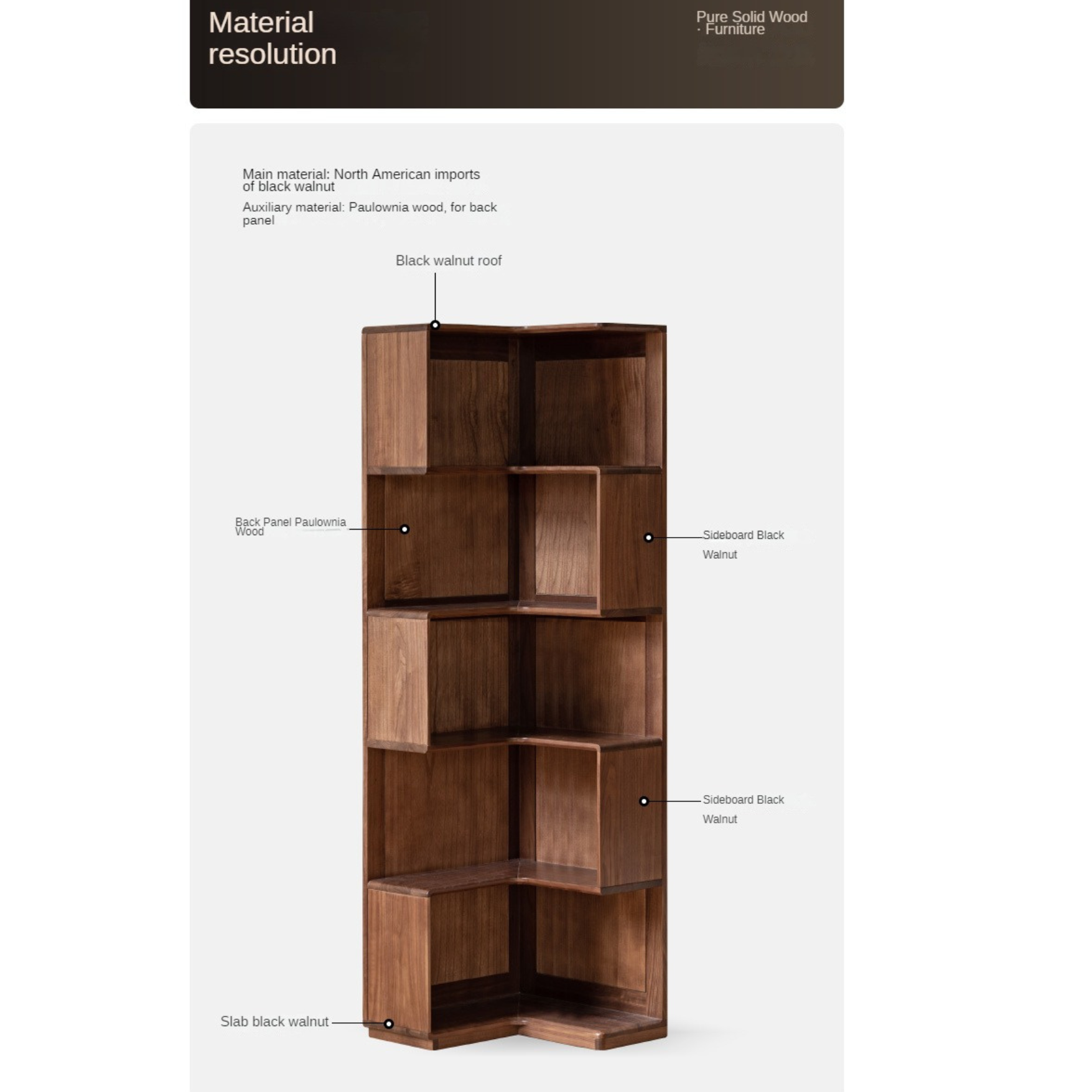 Sandalwood, Black Walnut Solid Wood Corner Storage Bookcase