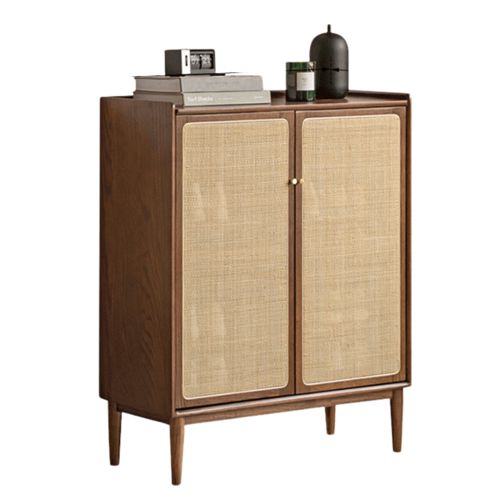Black Walnut, Oak, South American Walnut Solid Wood Rattan Shoe Cabinet