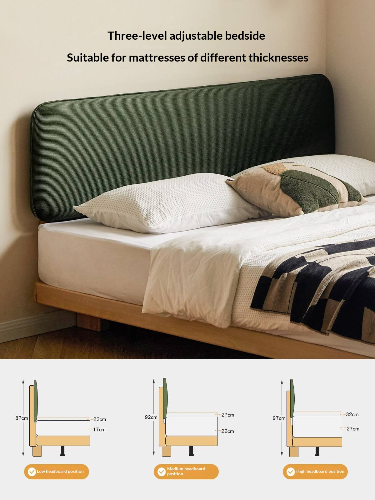 Beech Solid Wood Upholstered Bed — Retro Style with Floating Design, Luminous Light, Luxury Finish