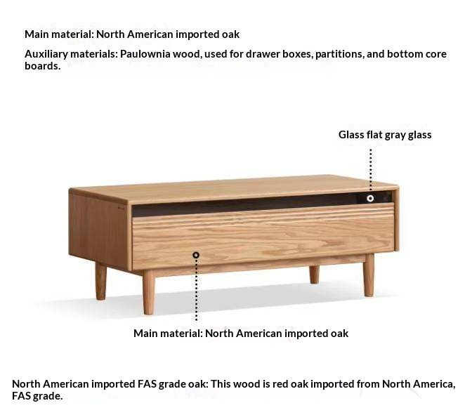 Oak Solid Wood Coffee Table with Integrated Drawer Storage