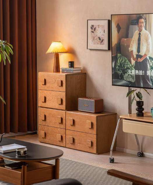 Cherry Solid Wood TV Stand with Multi-Functional Storage Modules