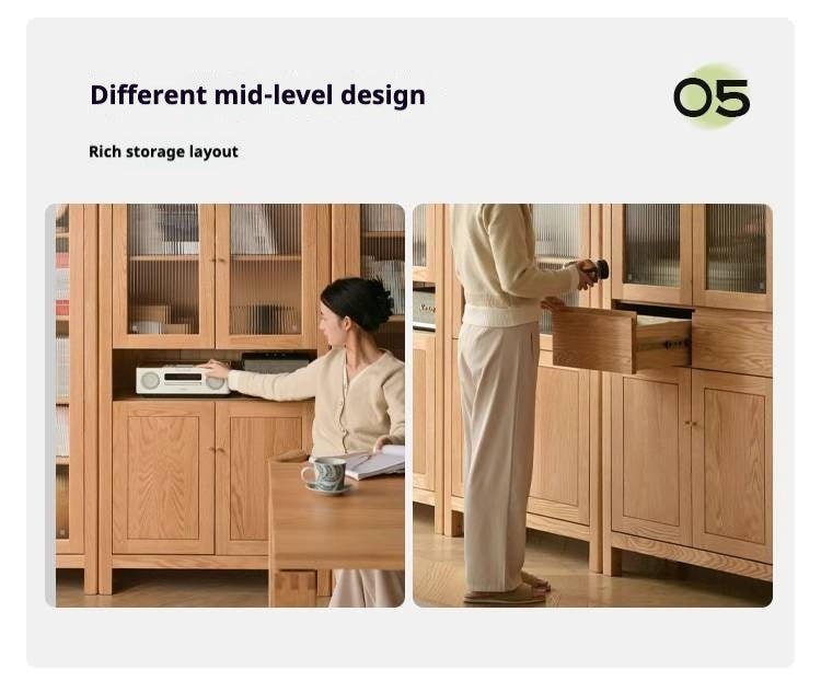 Oak, Solid Rubberwood Modern Minimalist Combination Bookcase