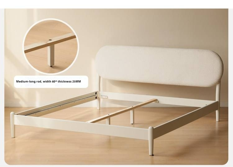 Poplar Solid Wood Bed — Upholstered with Fabric, Creamy Lambswool Soft Backrest