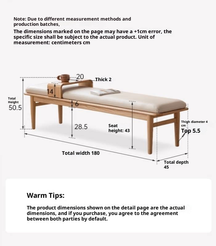 Oak Solid Wood Modern Long Soft Bench