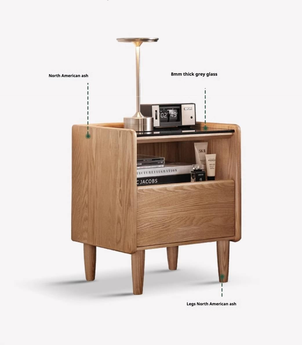 Black walnut, Ash, Cherry, Poplar, Solid Rubberwood Modern Nightstand.