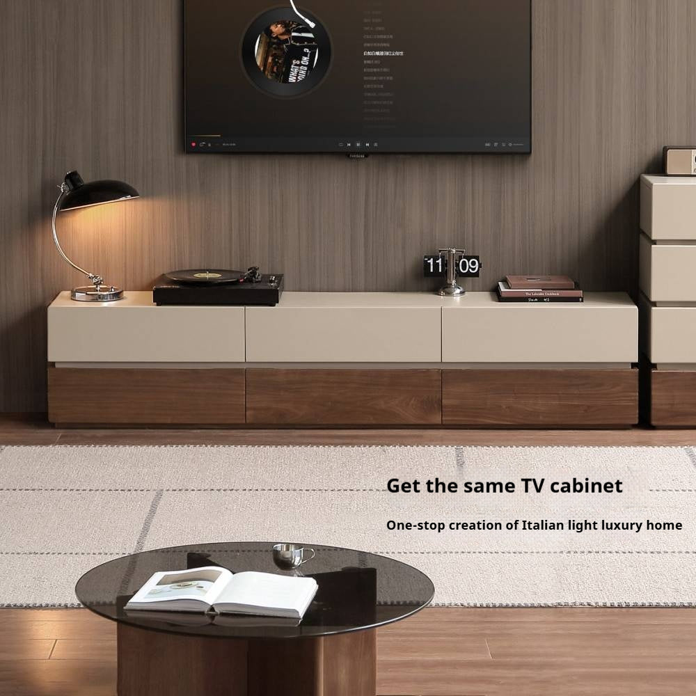 Black Walnut, Poplar Solid Wood Italian Light Luxury Side Cabinet.