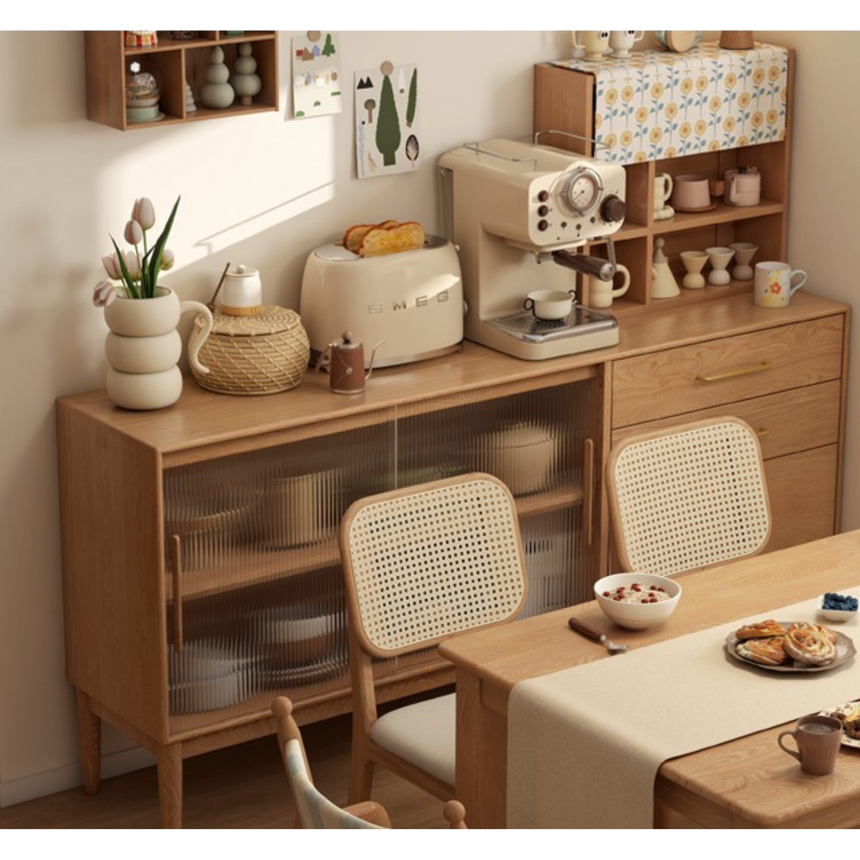 Oak Solid Wood Modern Multifunctional Sideboard