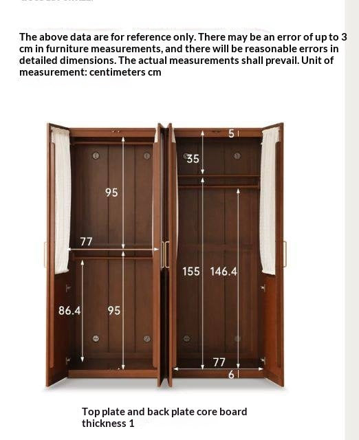 Poplar Solid Wood Modern Retro Style Double Door Wardrobet.