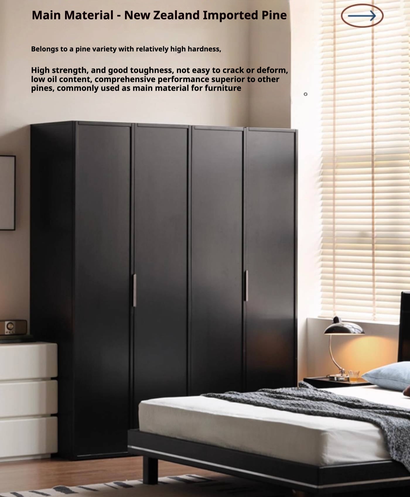Pine Solid Wood Modern Wardrobe with Light.