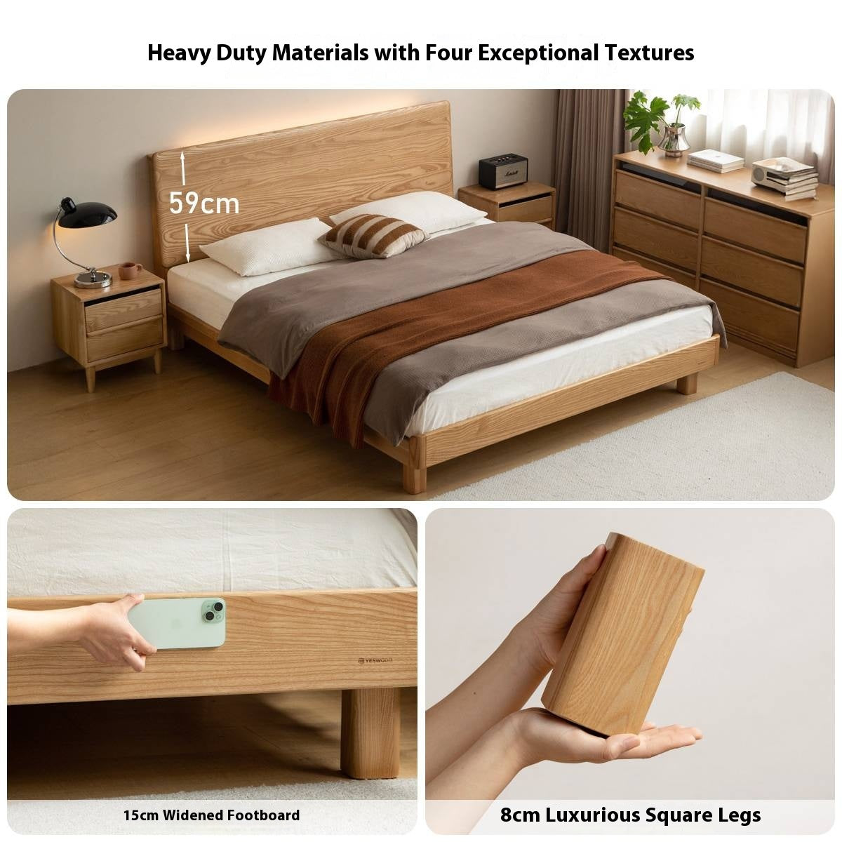 Ash, Beech Solid Wood Modern Simple Luminous Bed