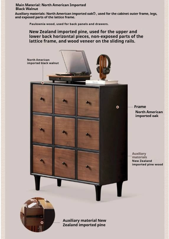 Black Walnut Solid Wood Italian Light Luxury Nine Drawer Drawer Cabinet
