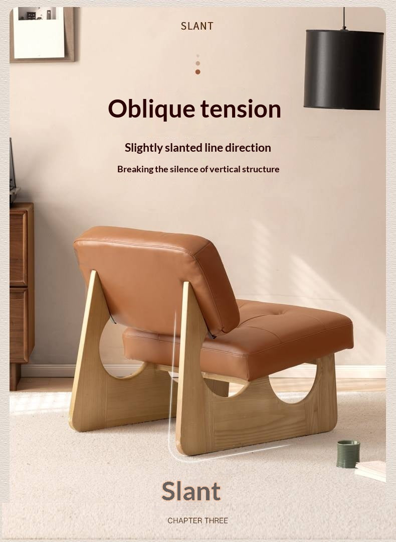 Ash Solid Wood Genuine Leather Accent Chair, Vintage Style Lounge Chair