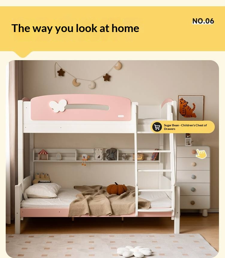 Rubberwood Solid Wood Children's Princess Storage Bunk Bed