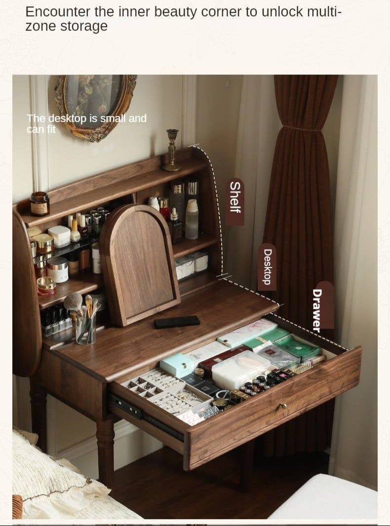 Black Walnut Solid Wood French Retro Vanity Table.