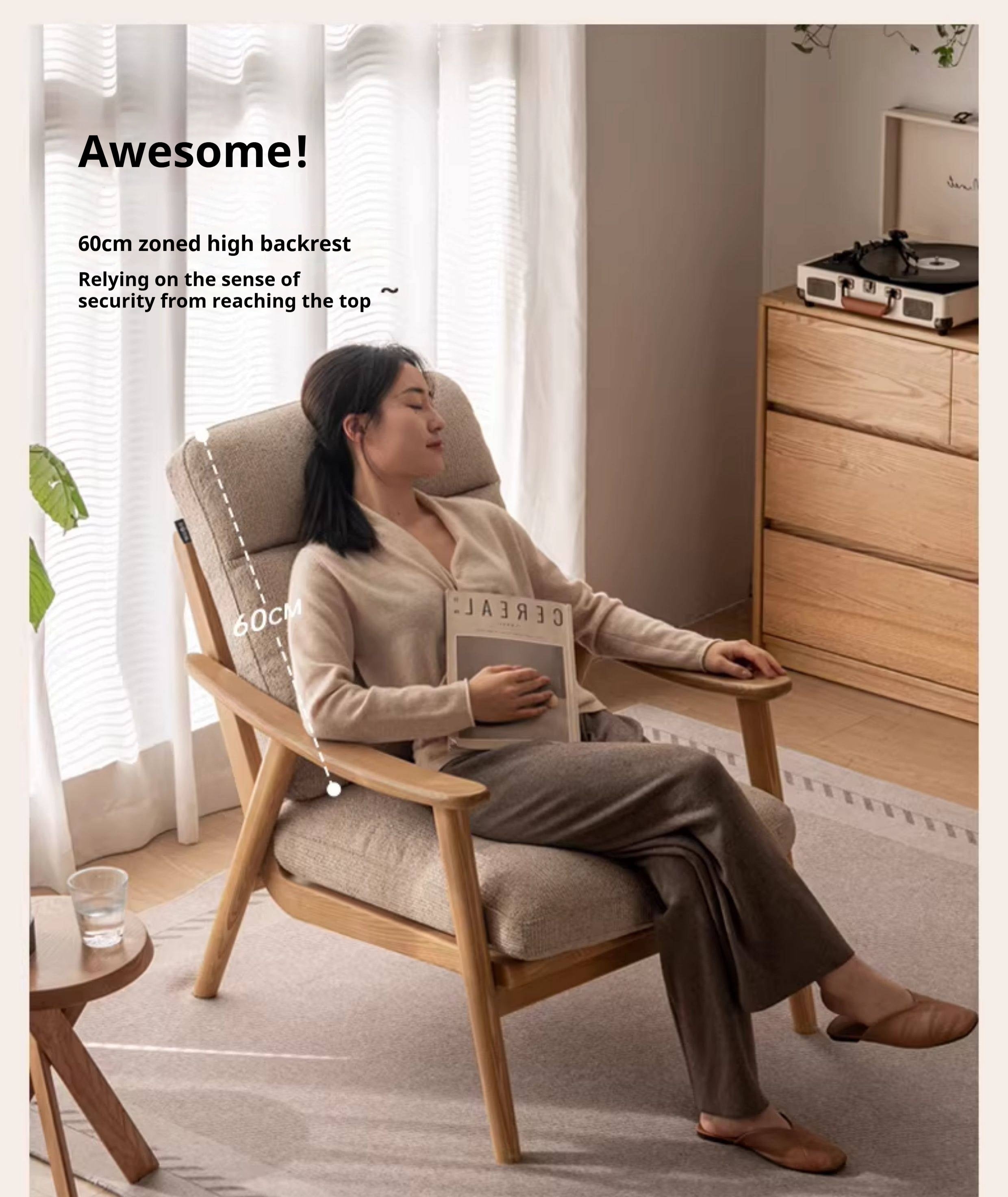 2 pcs Ash Solid Wood Genuine Leather, Fabrics Accent Chair, Modern Minimalist Lounge Chair