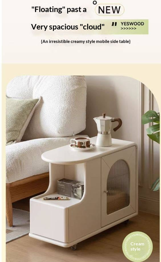 Solid RubberWood Edge Side Table French Cream Style