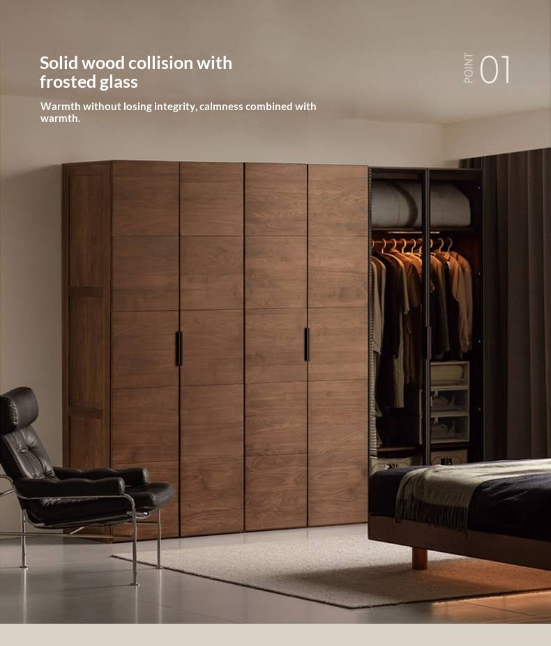 Black Walnut Solid Wood Wardrobe Combination Storage Cabinet