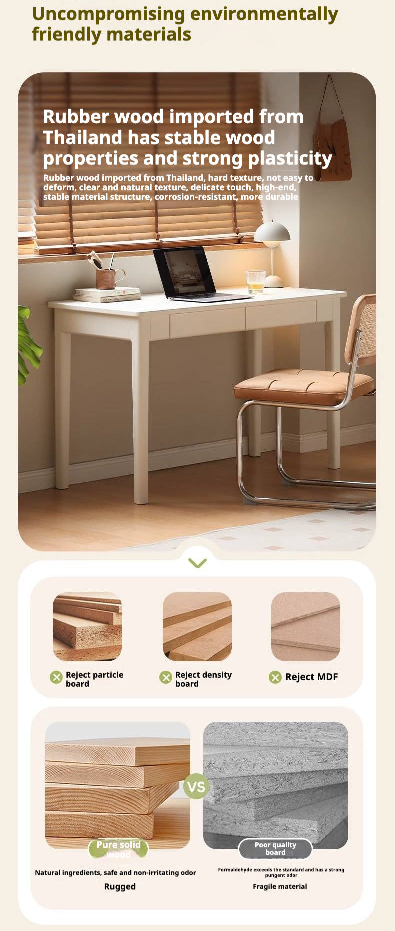 Poplar Solid Wood Office Desk with Drawer