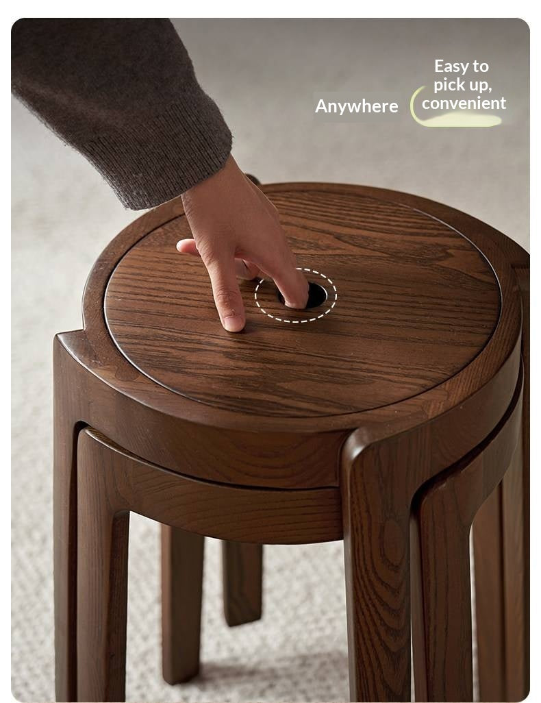 Ash, Solid RubberWood Stackable Stool