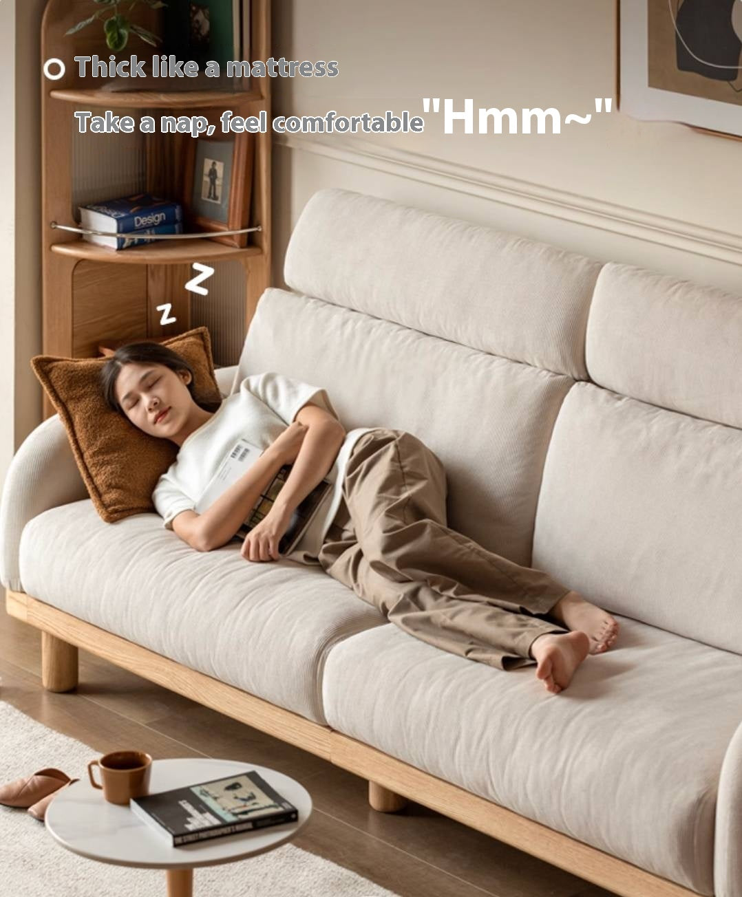 Oak Solid Wood Modern Casual High-Back White Fabric sofa