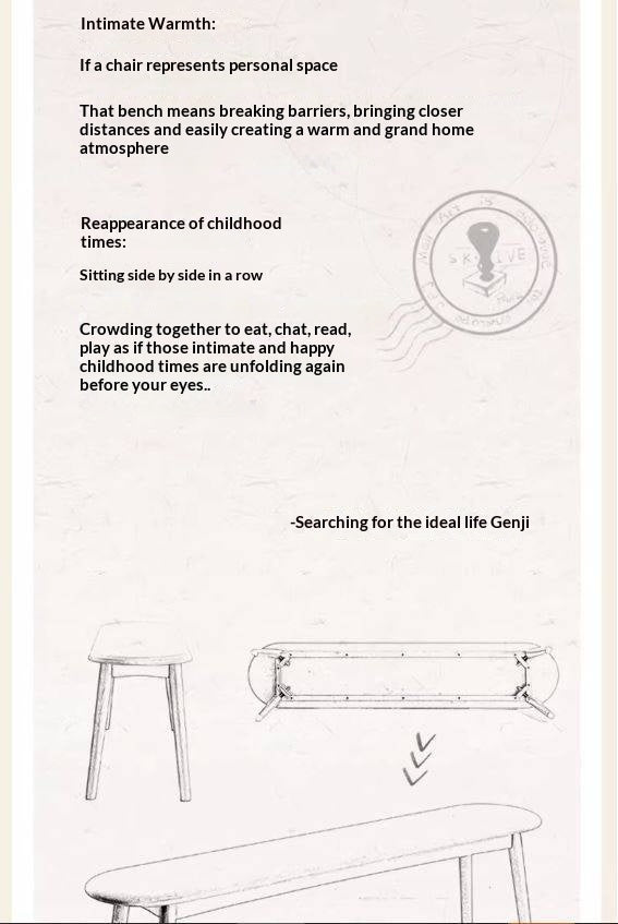 Solid Rubberwood French Cream Style Long Bench