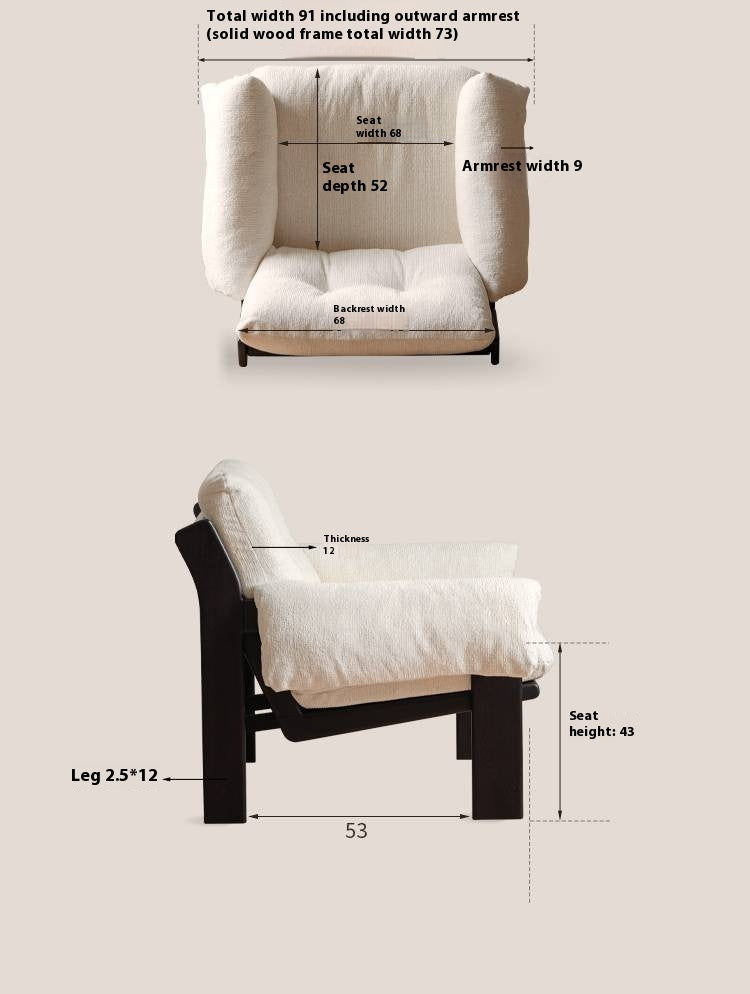 Ash Solid Wood Wabi Sabi Style Single Armchair