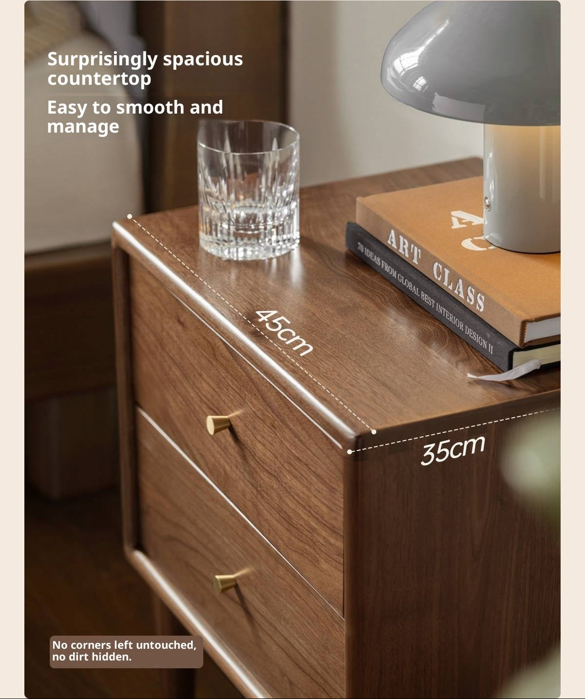Black Walnut Solid Wood, Solid Longan Hardwood Nightstand.