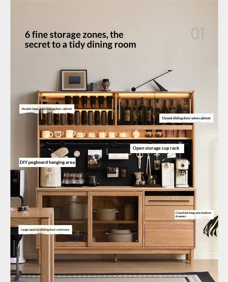 Oak Solid Wood Buffet Cabinet with Slab Surface, Sideboard