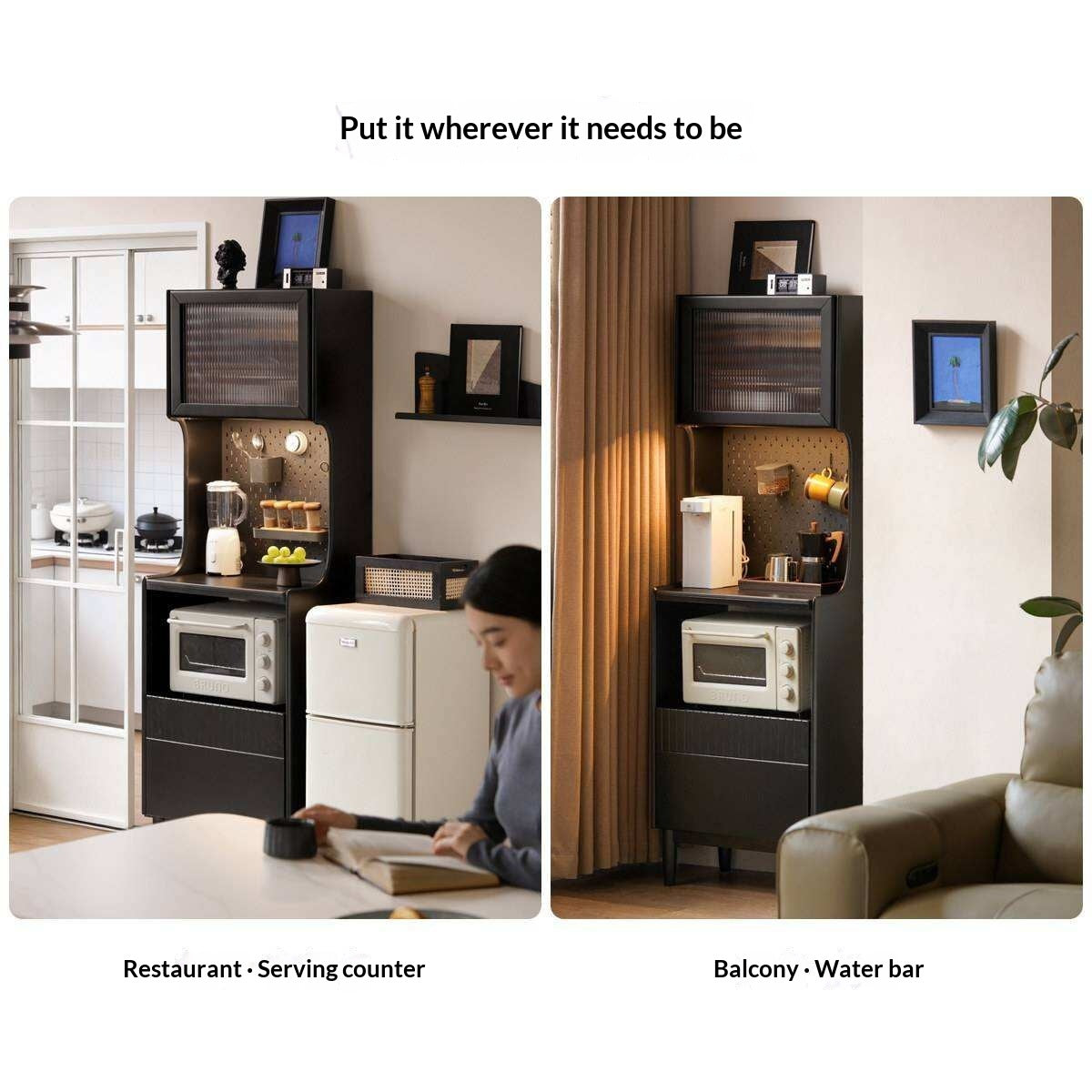 Solid RubberWood Minimalist Style Sideboard with Storage Cabinet