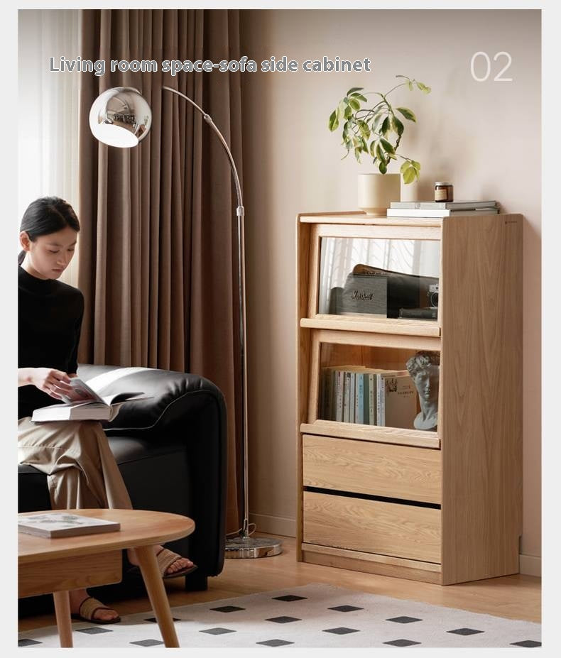 Ash Solid Wood Modern Side Cabinet.