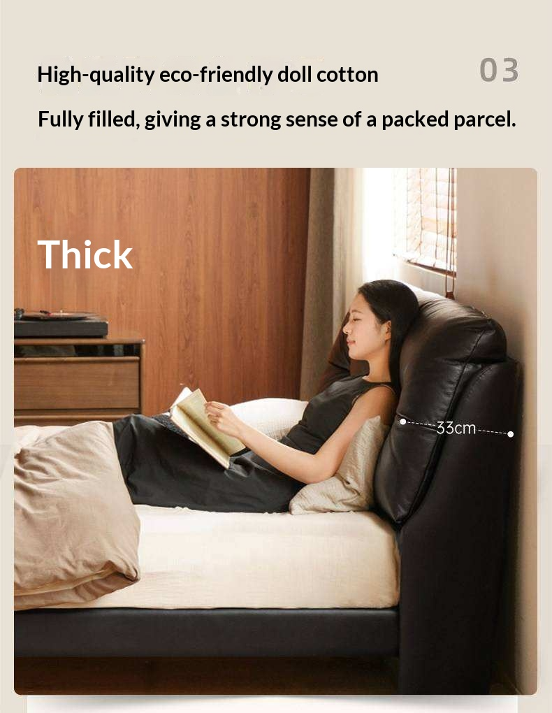 Genuine Leather Platform Bed with Curved Tufted Headboard and Tapered Metal Legs
