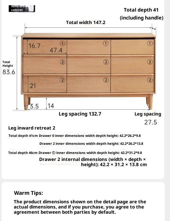 Oak, Ash Solid Wood Modern Storage Drawer Cabinet