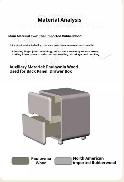 Tulipwood, Solid RubberWood Warm White Two-Drawer Nightstand.