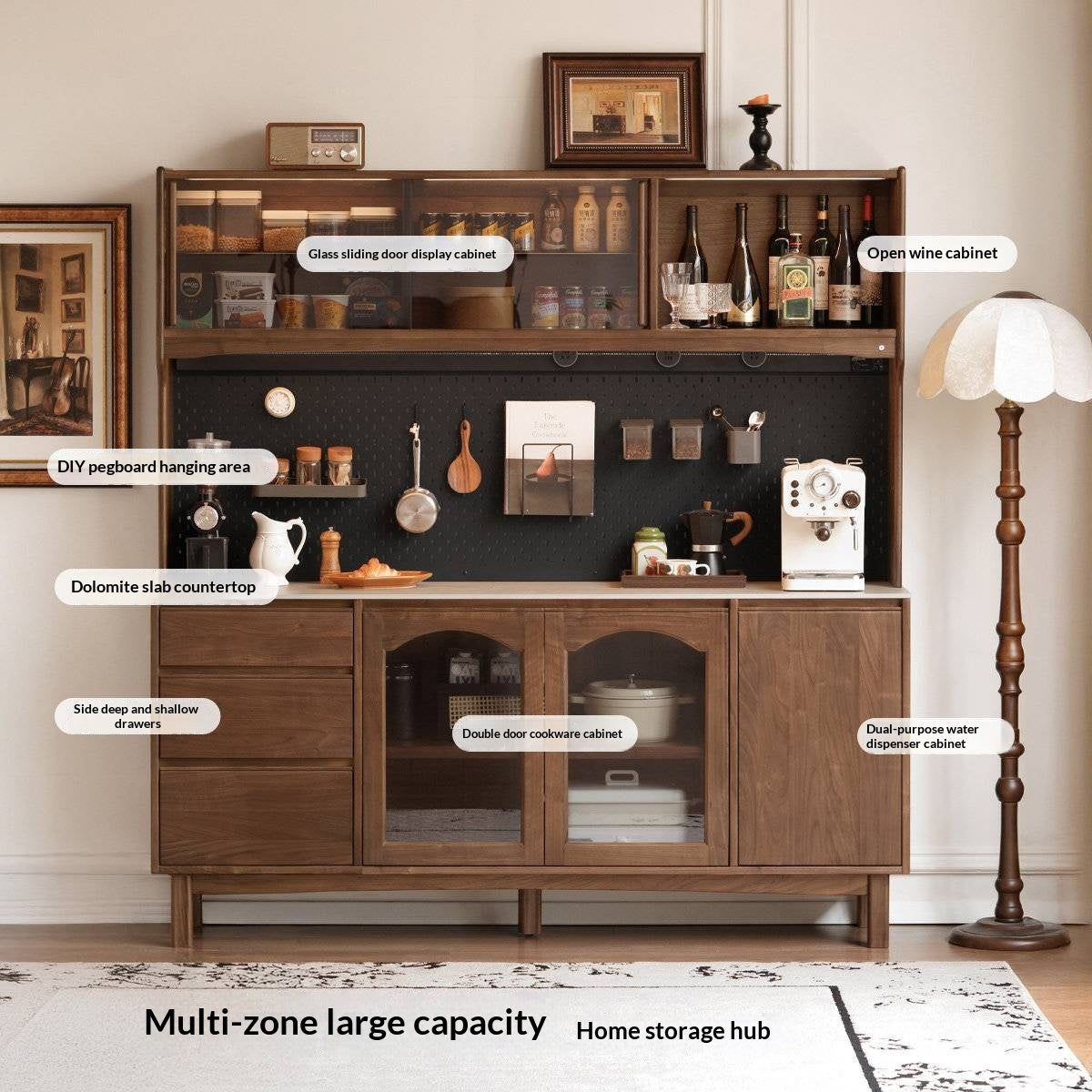 Black Walnut Solid Wood Retro Buffet Cabinet, Sideboard