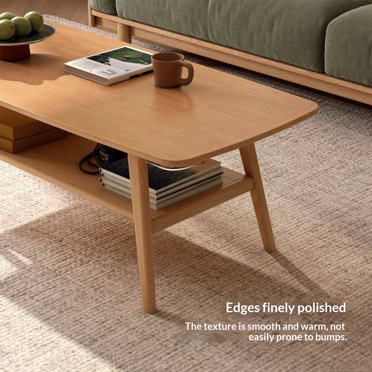Solid RubberWood Coffee Table with Double Layer in Nordic Style
