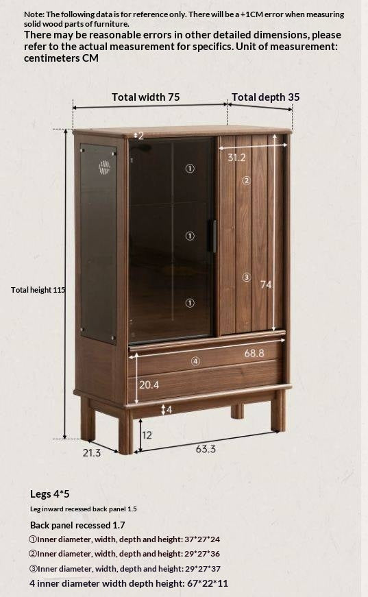 Black Walnut Solid Wood, Solid Longan Hardwood Wine Bar Cabinet with LED Lighting and Glass Door