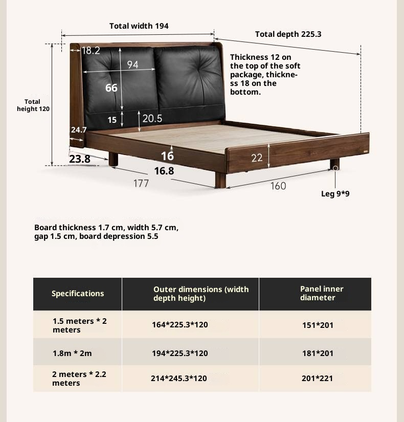 Black Walnut Solid Wood Italian Light Luxury Genuine Leather Soft Bed