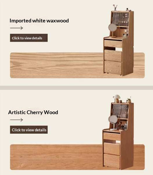 Oak Solid Wood, Rubberwood Solid Vanity Table with Drawers and Modern Minimalist Design