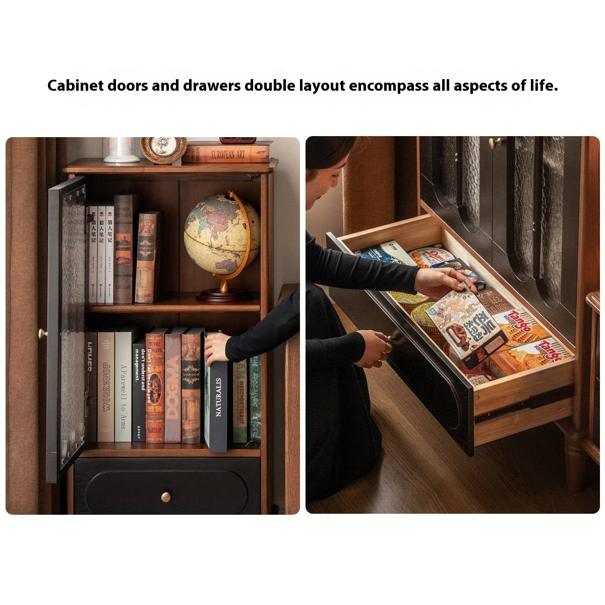 Ash Solid Wood French Retro Side Cabinet.