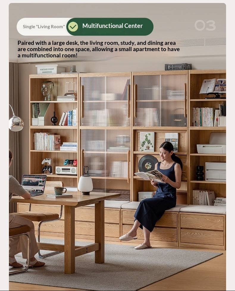 Ash Solid Wood Wall-Mounted Bookcase with Integrated Study Shelf