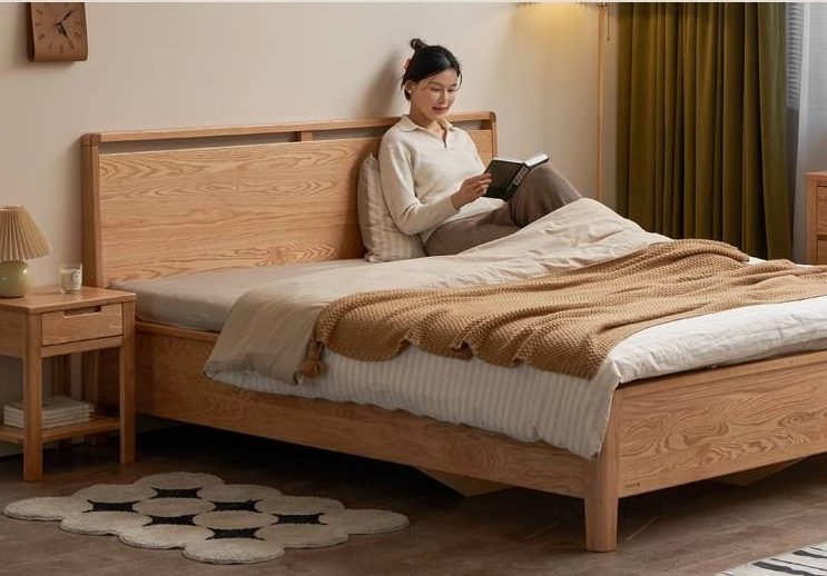 Oak Solid Wood High Box Bed in Modern Minimalist Design