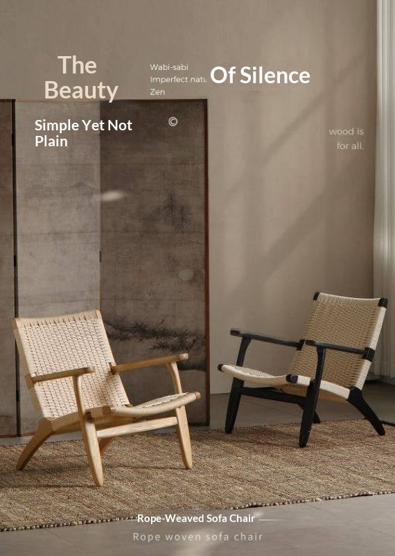 Ash Solid Wood Woven Rope Lounge Chair with Backrest