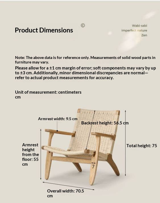 Ash Solid Wood Woven Rope Lounge Chair with Backrest