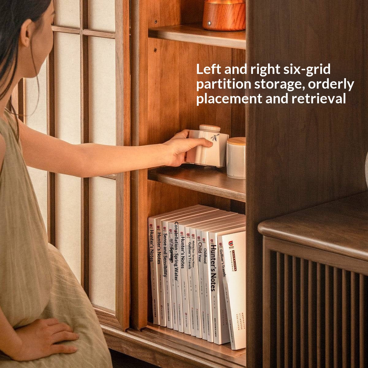 Black Walnut Solid Wood Sliding Door Side Cabinet